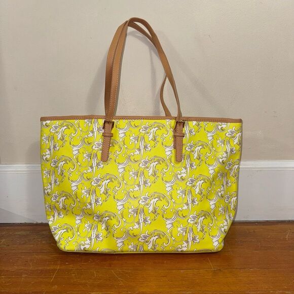 Shiraleah bright yellow baroque/paisley print shoulder strap beach tote bag - Picture 2 of 13